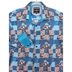 Barabas Shirt Mens 2XL Blue Paisley Patchwork Long Sleeve Button Front Cotton